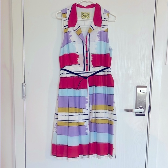 Anthropologie by Floreat Chromatic Canvas Colorful Striped Shirt Dress 14 - Picture 2 of 11